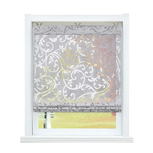 SCHOAL Raffrollo ohne Bohren Raffgardinen Ausbrenner Gardinen Transparent Ösenrollo Vorhänge mit Ösen 1 Stück BxH 80x130 cm Grau SCHOAL Raffrollo ohne Bohren Raffgardinen Ausbrenner Gardinen Transparent Ösenrollo Vorhänge mit Ösen 1 Stück BxH 80x130 cm Grau