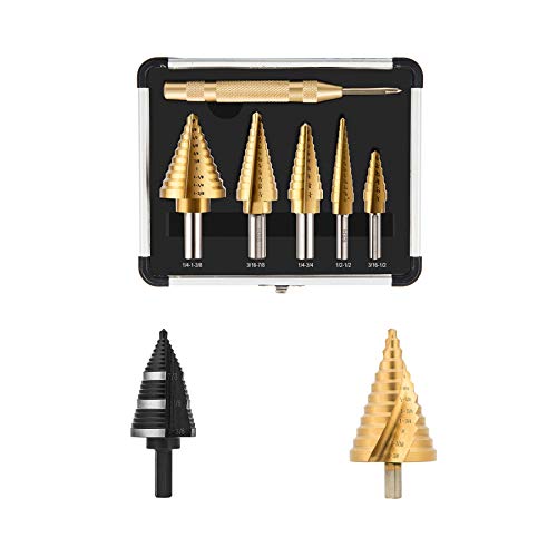 CO-Z 5pcs Step Drill Bits with Center Punch & 1pcs M2 Step Bit & 1pcs Larger Step Bit