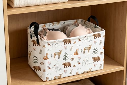 Image of Essme Rectangular Animal Basket,Kids Storage Bins Organizer with Handles for Woodland Room Decor, Gift Basket,Shelf Basket.(Woodland Animal)