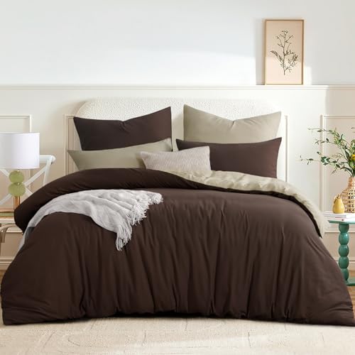 RUIKASI Bettwäsche 200x200 Braun Khaki 3teilig - Wendebettwäsche...