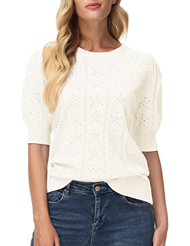 GRACE KARIN Womens Lightweight Thin Summer Pullover Sweater Cute Puff Short Sleeve Tops Pullover Shirt Knit Blouse2