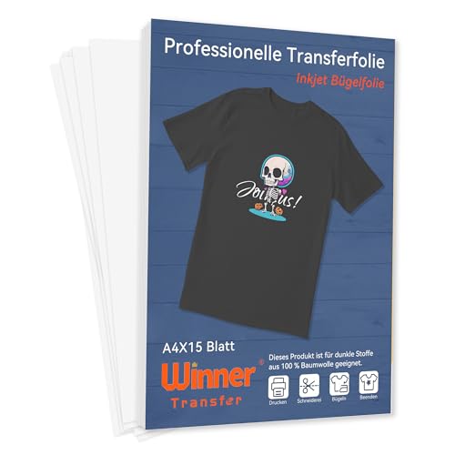 WinnerTransfer Professionelle Inkjet Transferfolien 15X A4+2 A3 Silikonpapier Für dunkle Stoffe Bügelfolie Für dunkle T- Shirts Transferpapier Bügelpapier Textilien Folien Transfer Paper(D-WT-3-15)