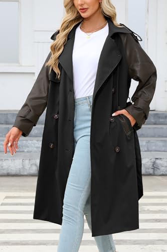 Image of Bellivera Women's Classic Long Windproof Trench Coat With Belted Waist | Notch Lapel Collar,Breasted Button Front,Adjustable Cuff Straps,Side Slant Pockets,Spring Fall Daily Commute Office Wear