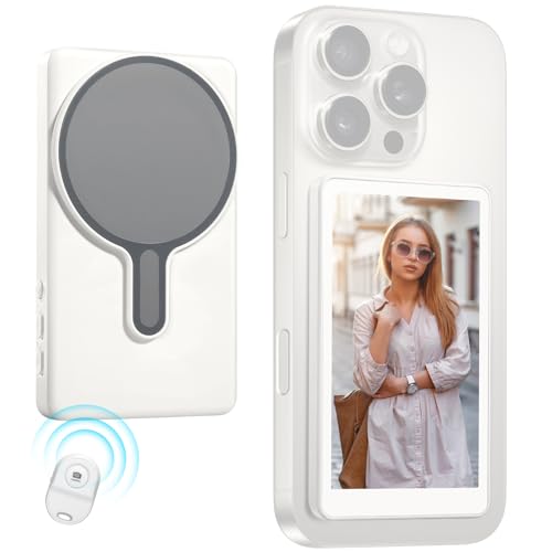 Magnetic Phone Vlog Selfie Monitor Screen,1080P Wireless Recording,Back Camera Selfie Monitor with Bluetooth Remote Control,for Selfie Vlog Live Broadcast,Compatible with iPhone and Android System