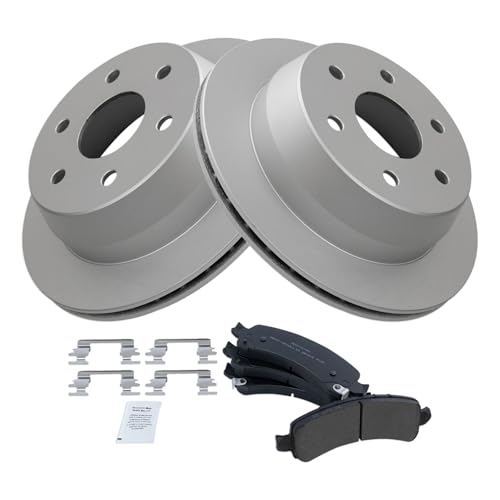 Image of TRQ Rear Brake Pad and Rotor Set Semi Metallic Coated Rotors Compatible with 2002 Chevrolet Avalanche 1500 Yukon XL 1500
