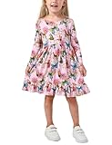 EASWEET Bamboo Viscose Girls' Dresses Long Sleeve Toddler and Little Kids Twirl Dress, Pastel Flutter Dance, 5T