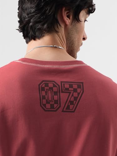 Image of The Souled Store Official Harry Potter: Gryffindor Gang Men and Boys Oversize Fit Half Sleeve Graphic Printed Cotton Maroon Color T-Shirt