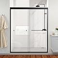 56-60 in. W x 72 in. H Double Sliding Shower Door with 2 Stainless Steel Handle, Semi-Frameless Glass Shower Door with 1/4 in. Tempered Clear Glass, Easy to Clean & Easy to Install, Matte Black