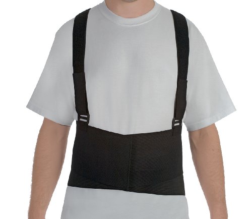 MABIS Deluxe Work Belt Back Support Brace with Adjustable, Removable Shoulder Straps, Fits 40 to 54, Black