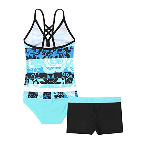Image of ranrann Girls 3 PCS Floral Printed Tops with with Bottoms Shorts Set Swimwear Swimsuit Bathing Suit