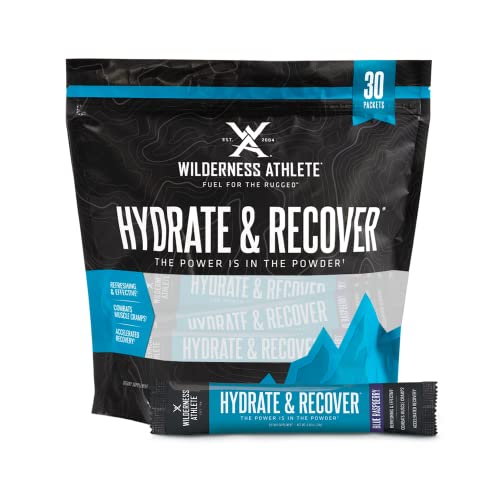 Image of Wilderness Athlete - Hydrate & Recover | Liquid Hydration Packets Electrolyte Drink Mix - Recover Faster with Bcaas - 30 Single Serving Hydrate Packets (Blue Raspberry)