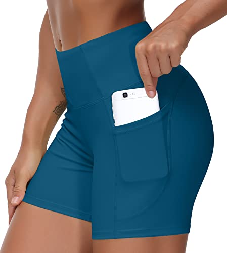 Image of THE GYM PEOPLE High Waist Yoga Shorts for Women's Tummy Control Fitness Athletic Workout Running Shorts with Deep Pockets