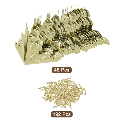 Image of uxcell 48 Pcs Metal Box Corner Protectors 1 inchx1 inch Corner Protectors Decorative with Mounting Screws for Storage Box Cabinets Wooden Chest, Gold Tone