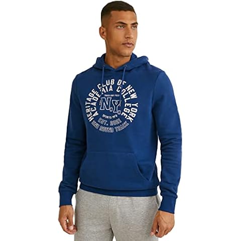 C&A Sudadera con capucha para hombre, estampado, azul Cover