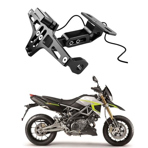 Einstellbare Motorrad Kennzeichen mit LED-Licht für Aprilia Dorsoduro 750 900 1200 SMV 750 Lizenz Kennzeichen Halter Nummernschildhalterung Kennzeichenhalterung,1