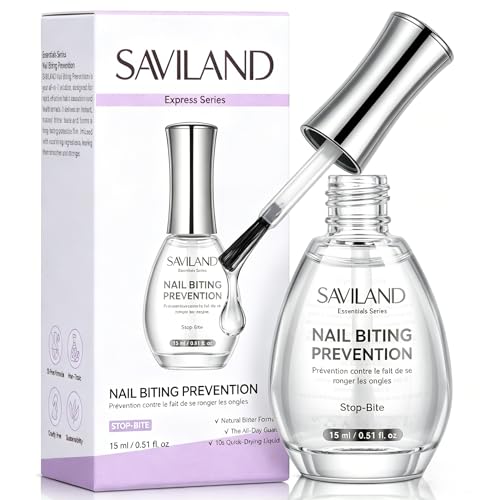 SAVILAND Nail Biting Prevention: Nail Biting Treatment for Kids &amp; Adult Natural Bitter Deterrent Stop Nail Biting 10s Quick-Dry Thumb Sucking No Bite Nail Polish Nail Repair for Damaged Nail Home 15ml