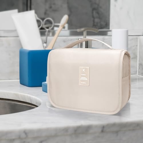 Image of Lcsmaokin Large Capacity Toiletry Bag Travel Bag with Hanging Hook for Men and Women Waterproof Travel Cosmetic Bag Bathroom Storage Bag for Brushes Set, Full-Sized Shampoo, Toiletries, Accessories,
