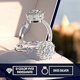 Anillo de moissanita para mujer, plata 925 bañada en oro blanco...