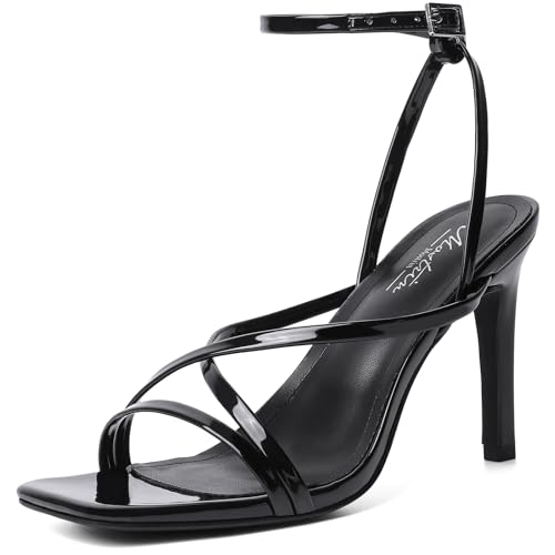 Image of Mostrin Strappy Heels for Women Square Open Toe Lace Up Heeled Sandals Ankle Strap Sexy Stiletto High Heels for Party, Prom, Dating, Wedding