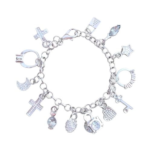 Charm Bracelet for Women Sterling Silver - Adjustable Dainty Layered Bracelets with 13 Charms, Silver Jewelry Gift for Women