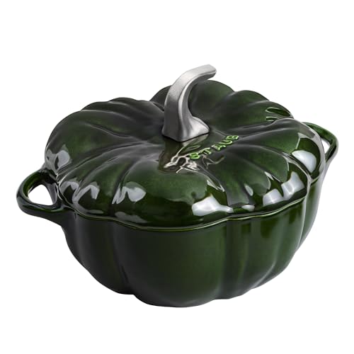 Image of STAUB Cast Iron 3.5-qt Pumpkin Cocotte with Stainless Steel Knob - Basil