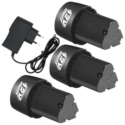 Image of Replacement Battery for 12V Drill /Screwdriver Machine with 12V Charger Adapter (3Pcs Battery, 1Pcs Charger)
