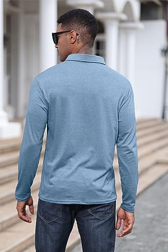 Mens Fashion Polo Shirts Cotton Classic Long Sleeve Thermal Button Shirt with Pocket4