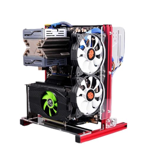 M-ATX ATX ITX Motherboard Chassis DIY Set, Bare Metal Frame Heat Dissipation Open Chassis Design, 7 Ports PCI 2.5inch/3.5inch Extended Hard Drive Chassis Rack - for 12.40x9.69x13.9in(red)