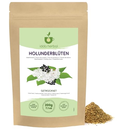 IDDA Herbal Fleur de Sureau Tisane 200g, Fleurs de Sureau Séchées et Frottées, Thé en Vrac