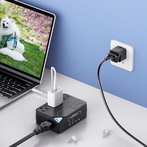 Universal 100V-220V Travel Converter，250W Voltage Converter with 2 USB and 2 USB-C Charging Ports and 3 AC Plugs for curlers, straighteners, Included Plugs are Type A, C, D, G, I, L2