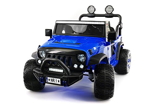 Moderno Kids Explorer 2 (Two) Seater 12V Power Children Ride-On Car Truck with R/C Parental Remote + EVA Rubber LED Wheels + Leather Seat + MP3 Music Player Bluetooth FM Radio + LED Lights (Blue)