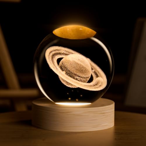 COQIRAUSEN 3D Saturn Crystal Ball 2.4 inch Universe Decorative Quartz Glass Sphere Space Astronomy Decor Display Sculpture Home Decor Gifts for Women Friends Girls