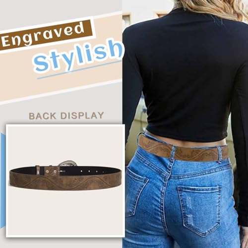 Yalice Women Western Belts for Jeans Brown Cowgirls Belt with Vintage Buckle Cowboys Country Leather Belt for Men4