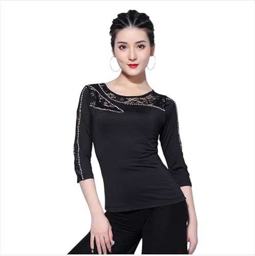 Yhhsgscr Long Sleeve Latin Dancewear Training Outfit for Rumba Samba Women's Salsa Dance Clothes Cha Cha Dancing Top,Black,XL
