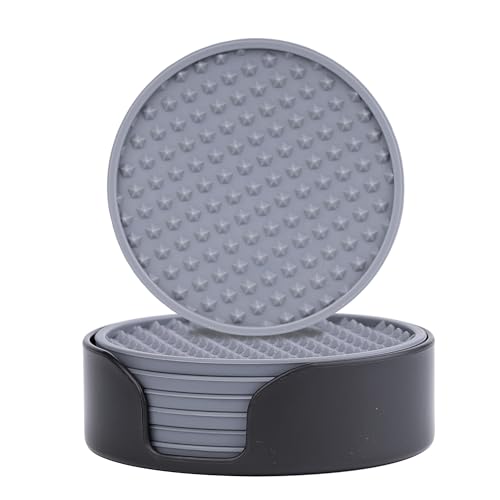 Ortarco 6 Pack Drink Coasters with Holder, Silicone Cup Mat for Hot or Cold Drinks, Non-Slip, Non-Stick
