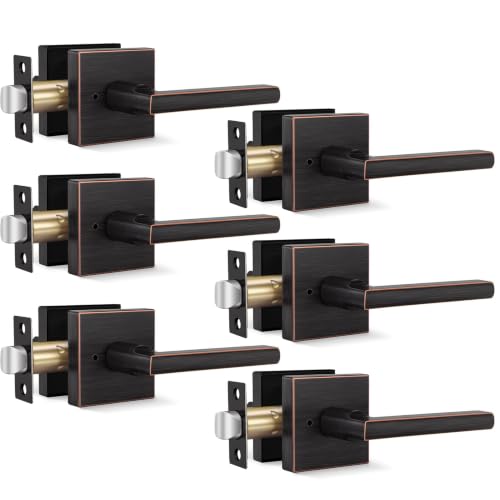 Goldenwarm Oil Rubbed Bronze Door Handles Interior Privacy Bronze Interior Door Handles Square Door Lever Interior for Bedroom Bathroom (6 Pack)