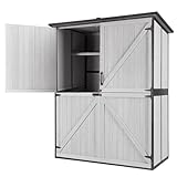GUTINNEEN Outdoor Storage Shed with Metal Frame,Wooden Tool Cabinet with Adjustable Shelfs, House Garden Shed for Backyard Garden Patio Lawn