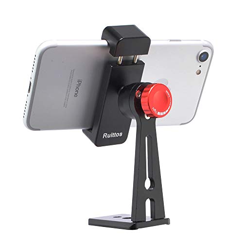 Ruittos Phone Holder For Tripod, Metal Cellphone Tripod Adapter 360 Degree Rotation Vertical Video Smartphone Bracket Clip Compatible With Iphone X Xs Xr 8 Samsung Galaxy S10 S9+ Huawei (Black C18) #TOP1