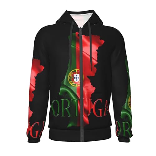 Eunes Sweat À Capuche Zippé Imprimé Portugal Drapeau National Design Patriotique Sweat Léger...