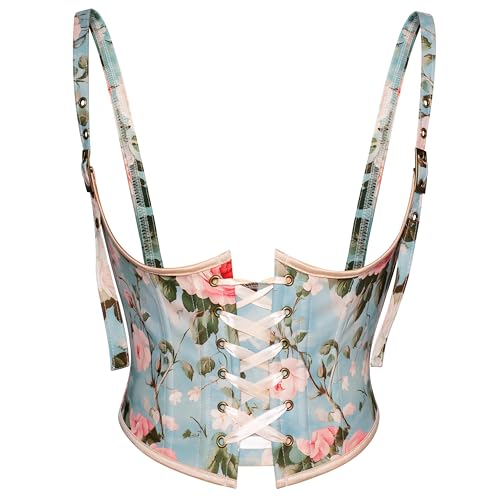 Image of Scarlet Darkness Renaissance Corset for Women Floral Wide Waist Lace Up Underbust Corset Belt Blue 16