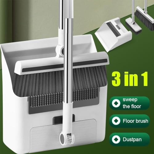 jileijar Besen- und Kehrschaufel-Set, Hausbesen zum Kehren, leichter Stahl, aufrechter Ständer, Kehrschaufel mit Stangen, Besen-Kombination – Bild 4