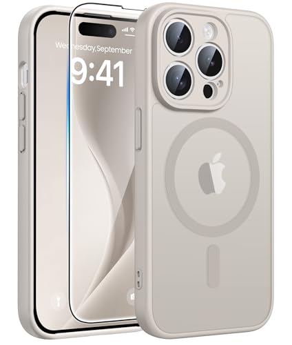 Image of FNTCASE for iPhone 14 Pro Max Case: [Compatible with Magsafe] Translucent Matte Cases with [Full Camera Protection] [Screen Protector] Military Grade Shockproof Protective Phone Cover - Off White