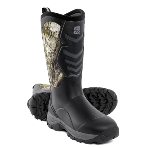 Image of WOVENPAK Rubber Boots for Men, Mens Boots Waterproof Insulated Hunting Boots with Steel Shank, Neoprene Rubber Work Mud Boots Outdoor All Season, Size 6-13
