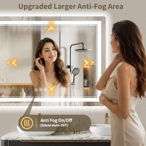 Image of 30 inchx71 inch LED Bathroom Mirror with Lights, Backlit + Front Lit, Anti-Fog, Lighted Bathroom Mirror for Wall, HD Shatterproof Tempered Glass, Dimmable, Memory Function (Horizontal /Vertical)