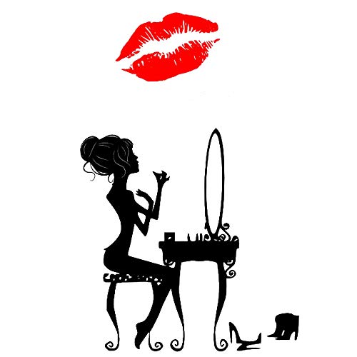 Boodecal Makeup Women With Red Mouth Lip Removable Wall Decals Murals Stickers For Bedroom 21 Inches X 33 Inches #TOP18