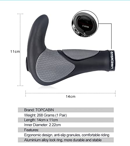 Image of TOPCABIN Ergonomic Bike Grips - Widen Holding Rubber Grips with Aluminum LockGrips for Mountain & Road Bikes