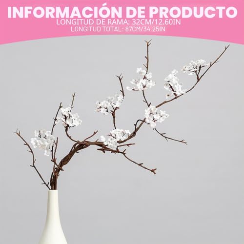 Flores de seda realistas estilo rama de cerezo artificial blanco de tallo largo 6