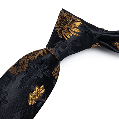 Image of DiBanGu Mens Paisley Tie Sets Silk Jacquard Woven Floral Necktie and Pocket Square Cufflinks Wedding Business Party