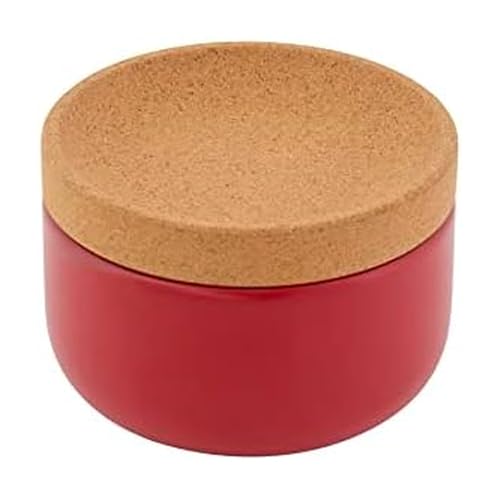 Image of Kamenstein Ceramic and Cork Salt Pig with Easy Lift Lid for Easy Access, Red