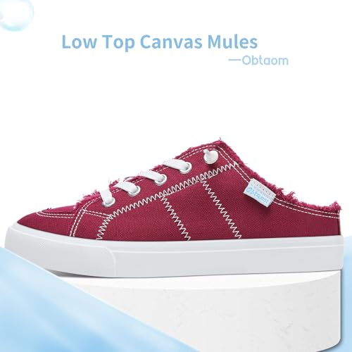 Image of Obtaom Women Canvas Mules Memory Foam Clipper Fashion Sneakers Comfortable Slip-On Mule Backless Holiday Shoes